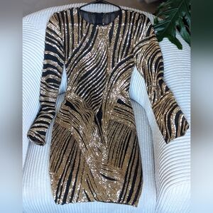 Glam Black and Gold Sequin Body Con Dress- Size M